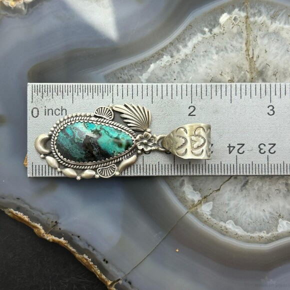 Sterling Southwestern Style Teardrop Turquoise Decorated Pendant For Women - Picture 10 of 10